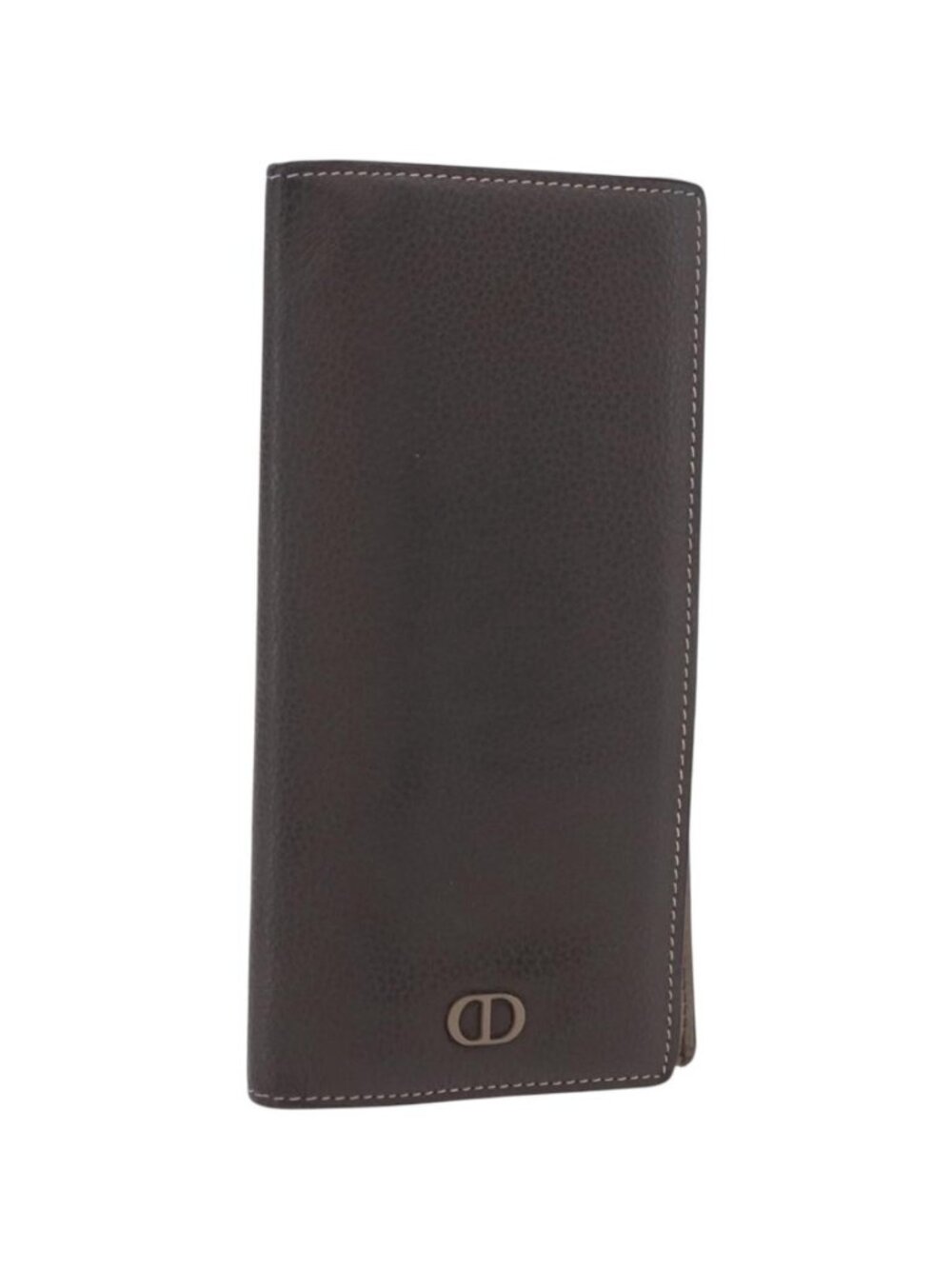 Christian Dior Long Wallet Leather Brown Silver